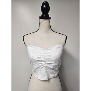 Express Sexy Stretch White Sequin Tube Top Sz L Built In Bra Coquette Cropped